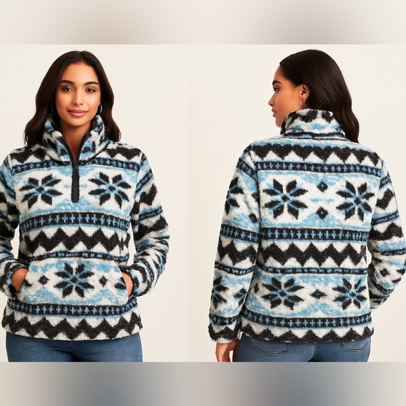 Aerie Sweaters - Aerie OFFLINE Cozy Nordic Snowflake Fleece Quarter Zip Pullover Size Large